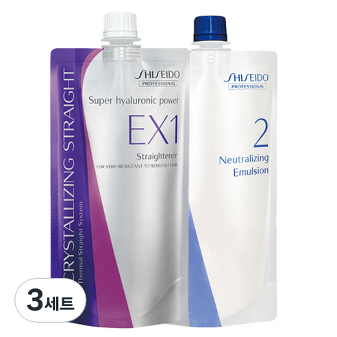 시세이도 크리스탈라이징 스트레이트 매직약 EX 강한곱슬 모발용 1제 400ml + 2제 400ml, 1ml, 3개