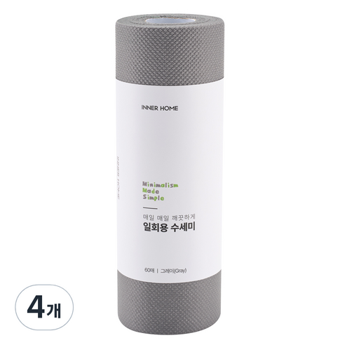 이너홈 일회용 수세미, 그레이, 60개, 4개