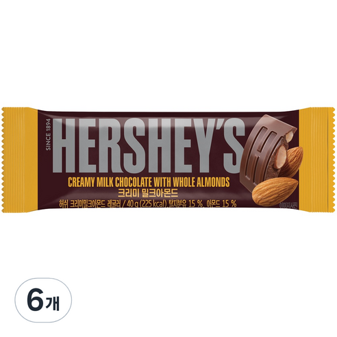 허쉬 레귤러바 크리미 밀크 아몬드, 40g, 6개