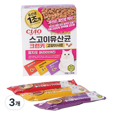 챠오츄르 전연령 고양이 CIAO 스고이유산균 크런키 참치포 버라이어티 P-245K 10p, 3개, 200g, 닭