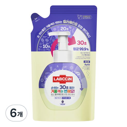 랩신 컬러체인징 포밍 핸드워시 리필 포도향, 450ml, 6개
