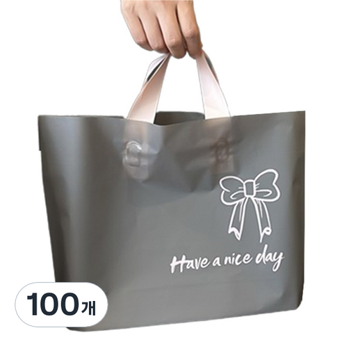 마켓감성 좋은하루 리본 쇼핑백, 그레이, 100개