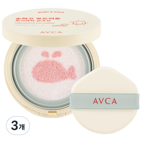 아브카 베이비 앤 키즈 저자극 무기자차 선쿠션 SPF50+ PA++++, 13g, 3개