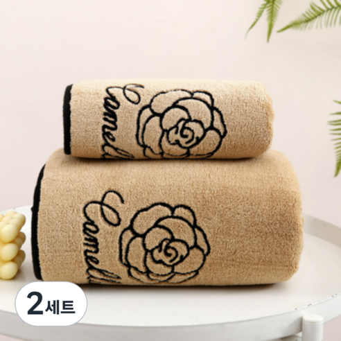 로즈 바디 바스 타월 소형 + 대형 세트, 브라운, 2세트