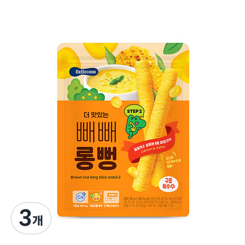 베베쿡 더 맛있는 빼빼롱뻥 과자, 3개, 구운옥수수
