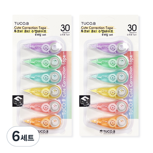 투코비 큐티 수정테이프 6종, 혼합색상, 6세트