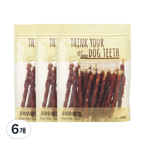 띵크유어도그티 소가죽우유껌 연어스틱 묶음, 혼합맛(오리/우유), 240g, 6개