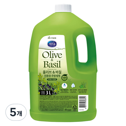 올리브 앤 바질 주방세제, 3L, 5개