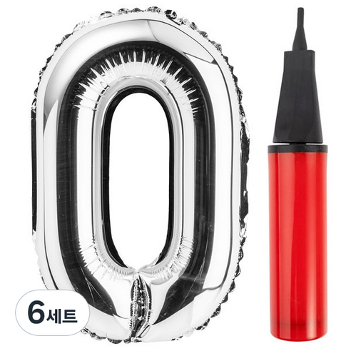 파티팡 숫자 은박 풍선 대 실버0 + 손펌프 랜덤 발송, 혼합 색상, 6세트