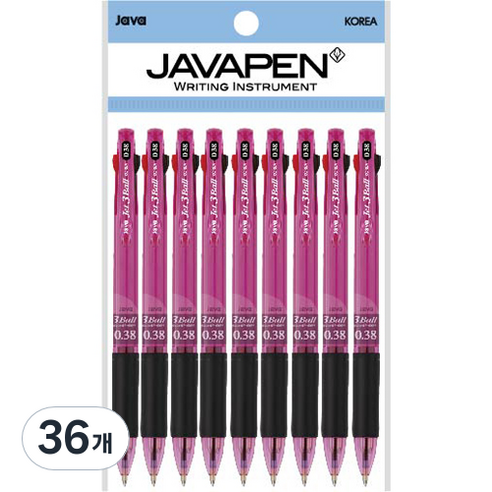 자바펜 제트3볼 3색 볼펜 0.38mm, 퍼플, 36개