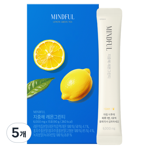 푸드올로지 마인드풀 지중해 레몬그린티, 15회분, 5개