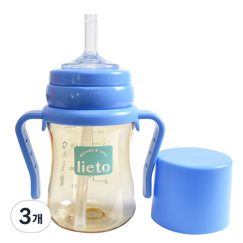 리에또 PPSU 빨대컵 200 ml, 200ml, 3개, 블루