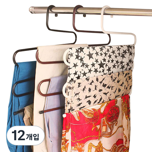 논슬립 5단 옷걸이 3종 세트, 블랙, 브라운, 화이트, 12개입