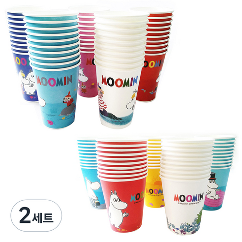 무민 컬러종이컵 13oz x 50p + 9oz x 50p 혼합 색상, 2세트