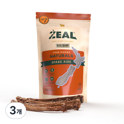 ZEAL 뉴질랜드산 강아지 수제간식, 송아지갈비뼈, 125g, 3개