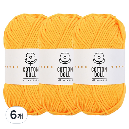니뜨 코튼돌 뜨개실 50g, 6개, 6진노랑