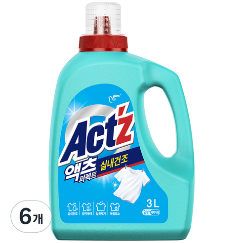 액츠 퍼펙트 실내건조 일반용 액상세제 본품, 3L, 6개