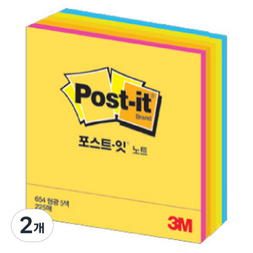 포스트잇 쓰리엠 형광노트 접착메모지 CU-33 76 x 76 mm, 혼합 색상, 225개입, 2개