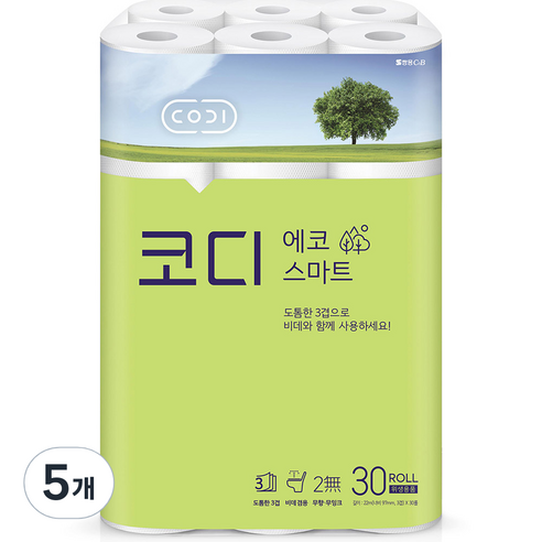 코디 3겹 에코 스마트 롤화장지 22m, 30롤, 5개