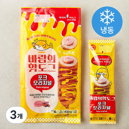 바람의핫도그 포크오리지널 (냉동), 100g, 4개입, 3개