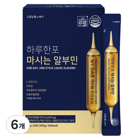 고철남헬스케어 하루한포 마시는 알부민 액상스틱 450g, 6개, 30회분