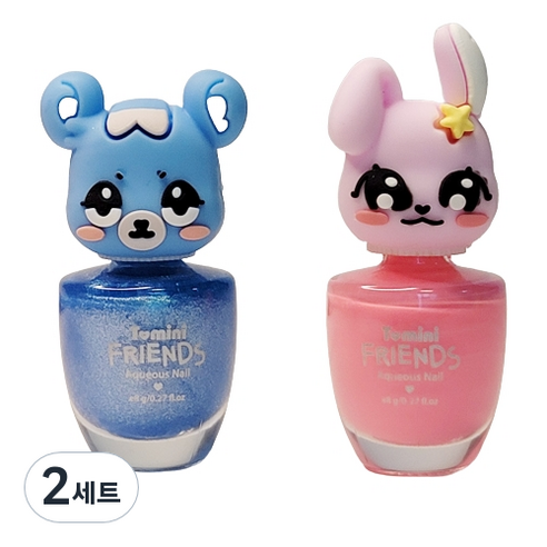 투미니 어린이 프렌즈 수성 네일 8ml x 2종 세트, 트윙클블루(햄스터) + 피치핑크(토끼), 2세트