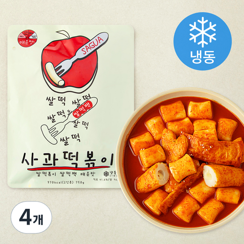 사과떡볶이 쌀떡팩 쌀떡볶이 매운맛 (냉동), 750g, 4개