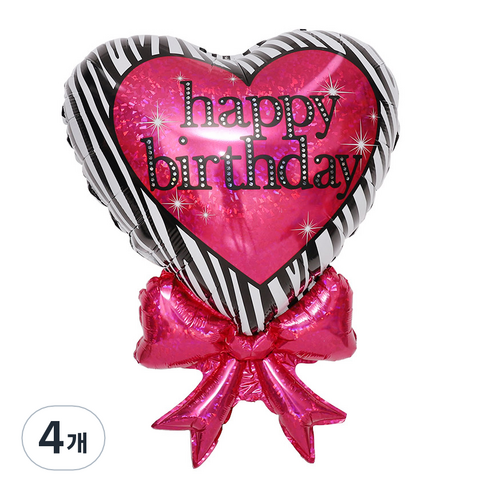 그라보벌룬 생일지브라하트리본 은박풍선, 핑크, 4개