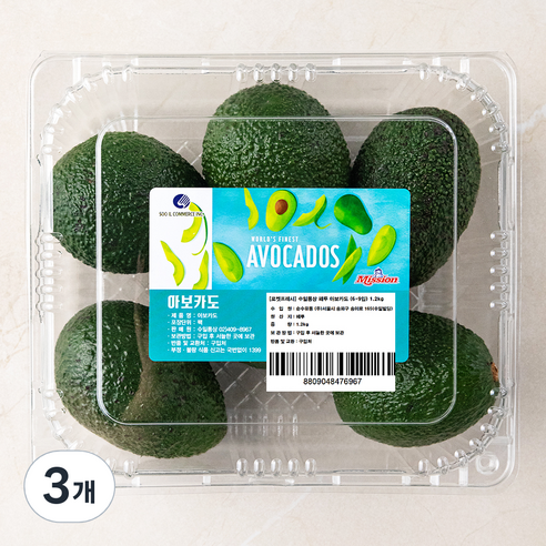 페루산 아보카도, 3개, 1.2kg(6~9입)