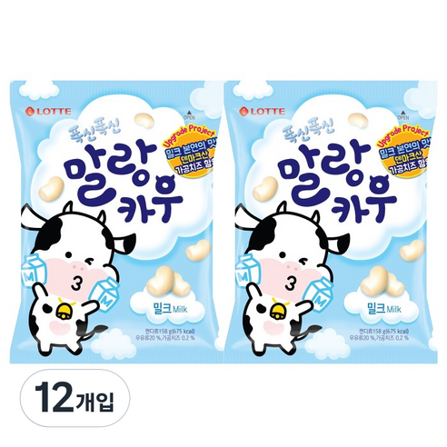 롯데제과 말랑카우 우유맛, 158g, 12개입