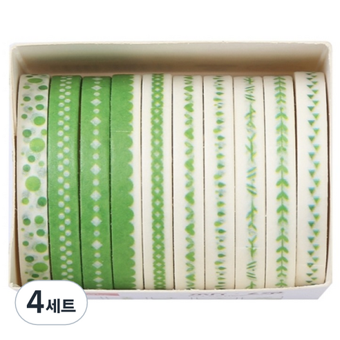 셀링뉴 아트스핀 울타리 다꾸 마스킹 종이 테이프 10종 세트 5mm x 2m, 초록, 4세트