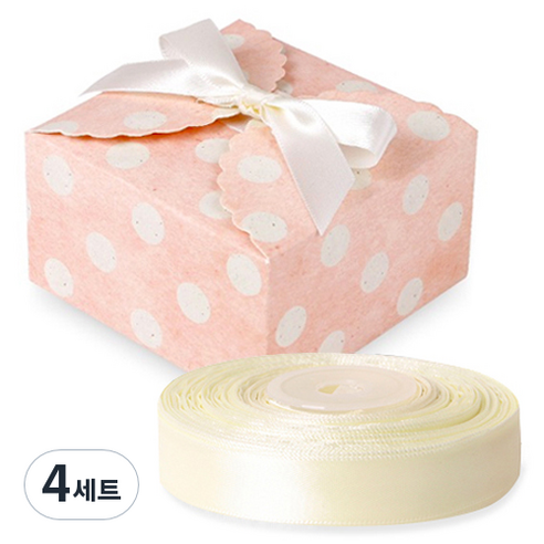 인디케이 도트 레이스 상자 50p + 공단 리본 22m 세트, 핑크(상자), 크림(리본), 4세트
