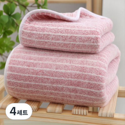 BBOO 모던스트라이프 바디 바스 타올 비치 타월 소형+대형, 레드, 4세트