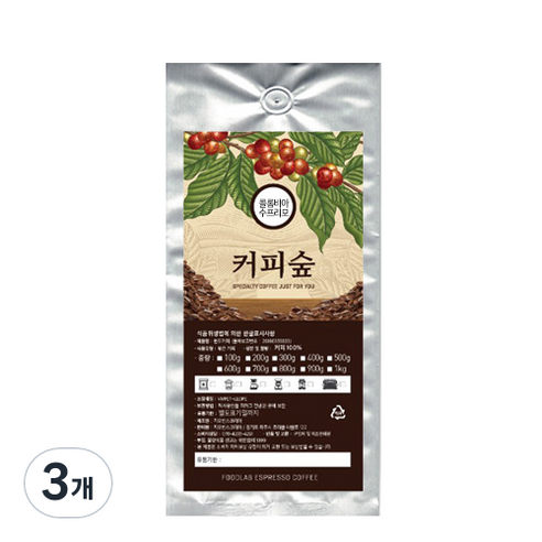 커피숲 콜롬비아 수프리모 원두, 홀빈, 1000g, 3개