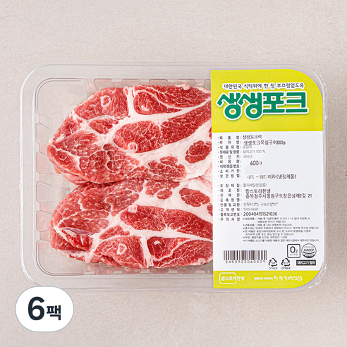 생생포크 목심 (냉장), 600g, 6팩