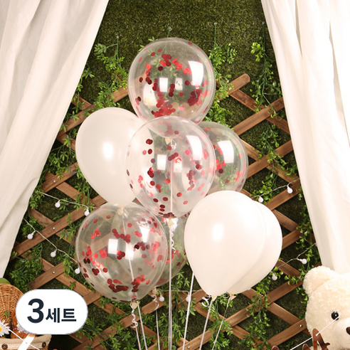 펄 혼합 메탈릭 컨페티 풍선세트, 레드, 3세트