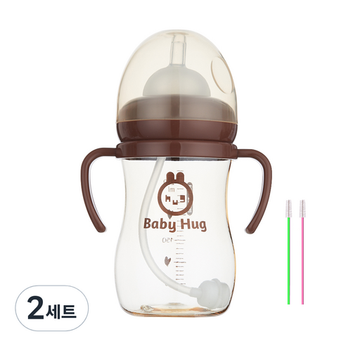 하이비 베이비 허그 빨대컵 + 빨대솔 2p 세트, 브라운, 2세트