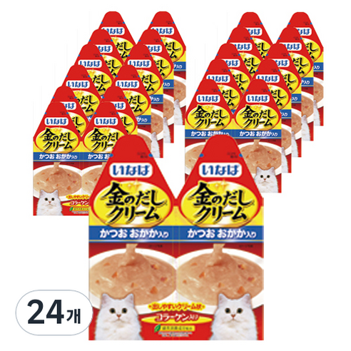 이나바 고양이 금빛육수 크림 파우치 2p, 혼합맛(가다랑어/가다랑어포), 60g, 24개