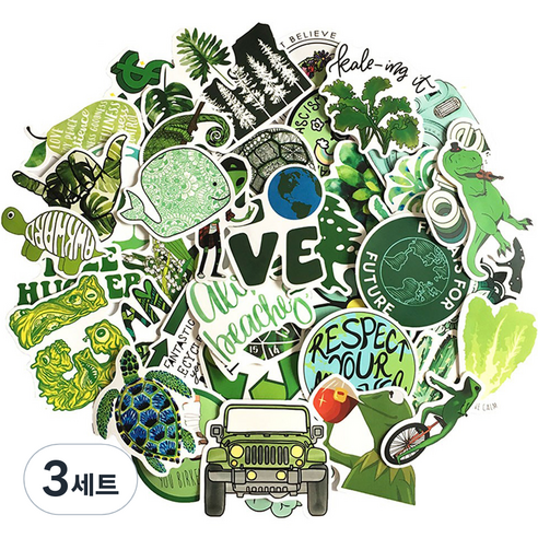 캐리어스티커 노트북 스트릿 방수 데코그린 50종 세트, 혼합색상, 3세트
