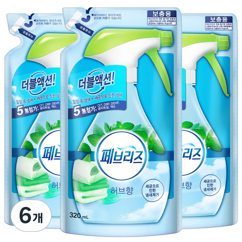 페브리즈 허브향 섬유탈취제 리필, 320ml, 6개, 허브 향
