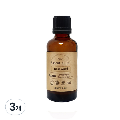 퓨어스 유기농 로즈우드오일, 50ml, 3개