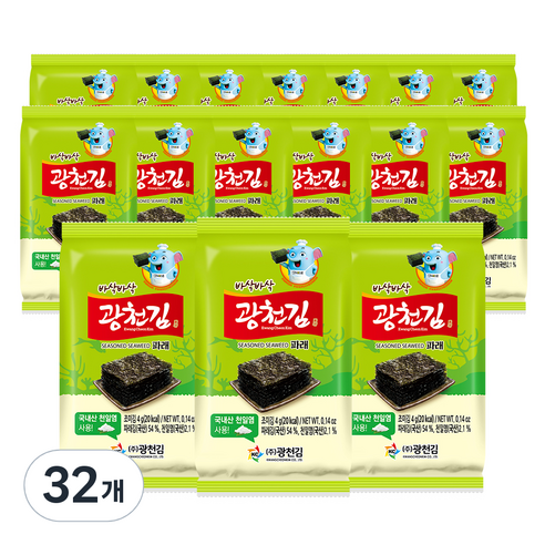 광천김 바삭바삭 파래김, 4g, 32개