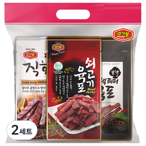 머거본 육포 6봉 세트 (쇠고기 육포 25g 2p + 달콤한 직화 육포 20g 2p + 오감 블랙페퍼 육포 25g 2p), 2세트, 140g