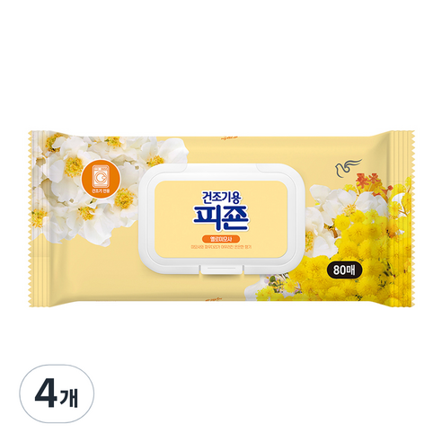 피죤 건조기용 오리지널 섬유유연제 옐로미모사 본품, 4개, 80매입