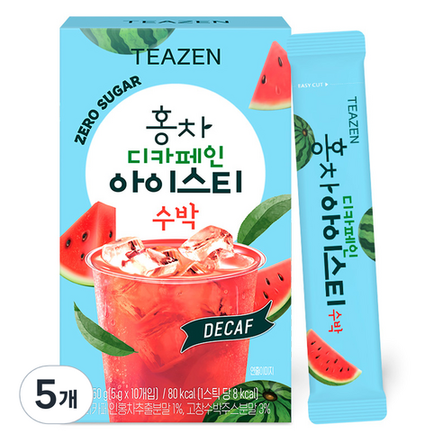 티젠 홍차 디카페인 아이스티 수박, 5g, 5개, 10개입