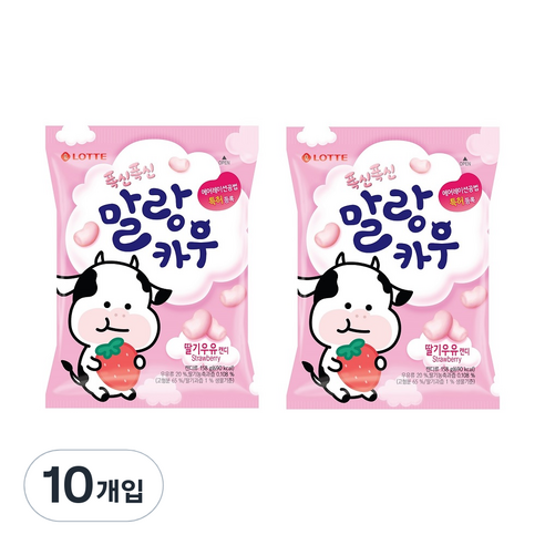 롯데제과 폭신폭신 말랑카우 딸기우유 츄잉캔디, 158g, 10개