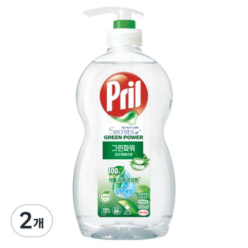 프릴 그린파워 알로에 베라 주방세제, 750ml, 2개