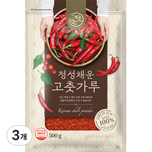 채운영농조합 국산 고춧가루 보통굵기 보통매운맛, 500g, 3개