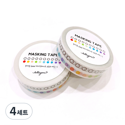 랄라예나 귀여운 마스킹 테이프 2종 세트 6mm x 10m, 78 동글동글 데코 체크박스, 4세트