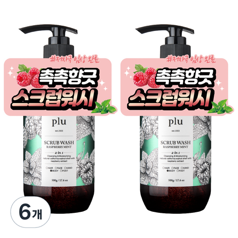 플루 데일리 스크럽 바디워시 라즈베리민트, 500g, 6개